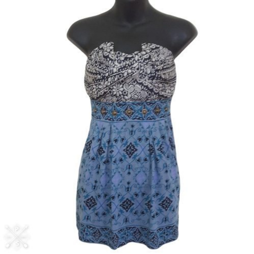 DELETTA Exotic Silk Batik Print Strapless Top in Indigo